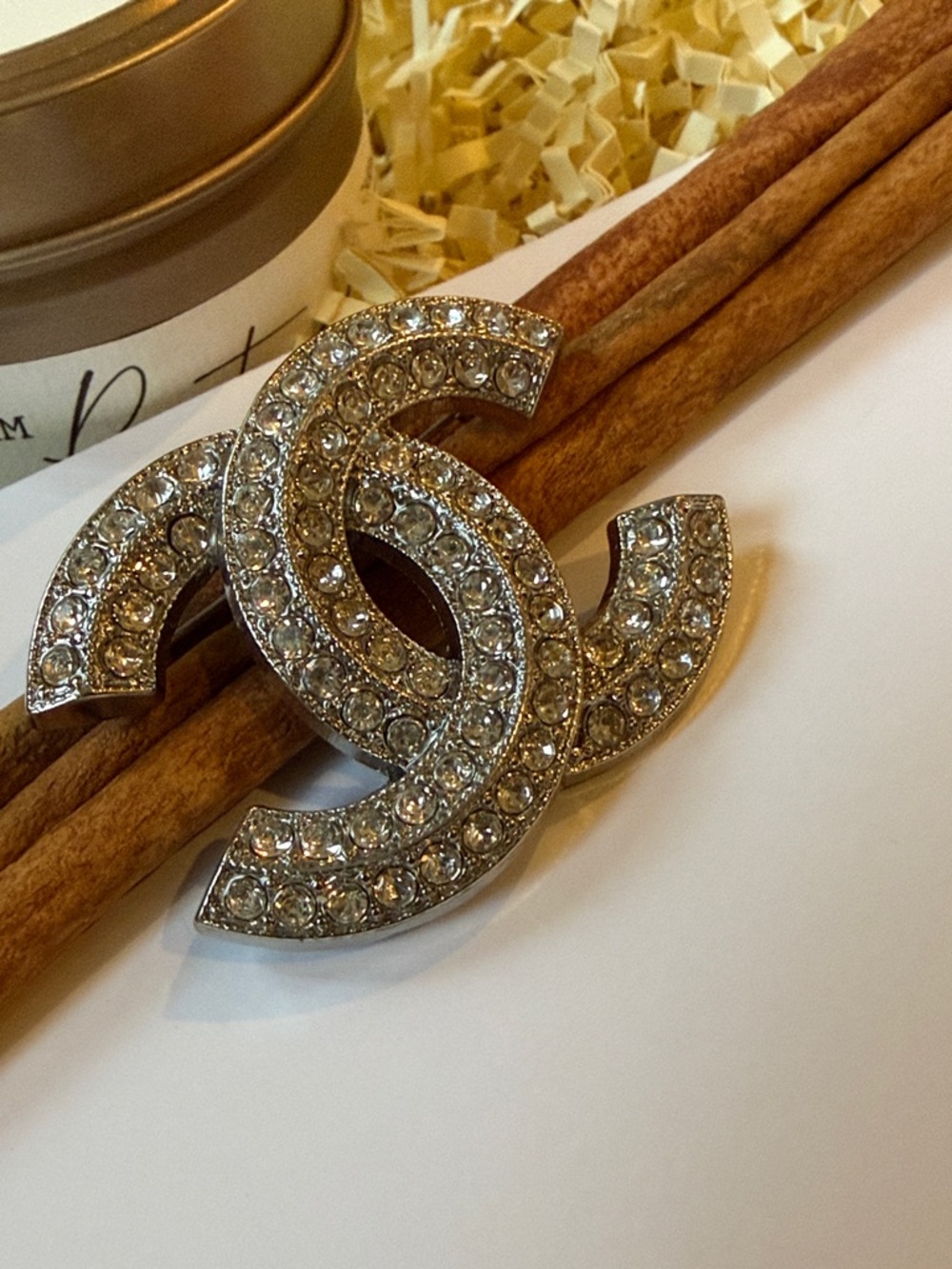 Fashion Jewelry Silver Crystal Interlocking CC Brooch - Picture 2 of 6